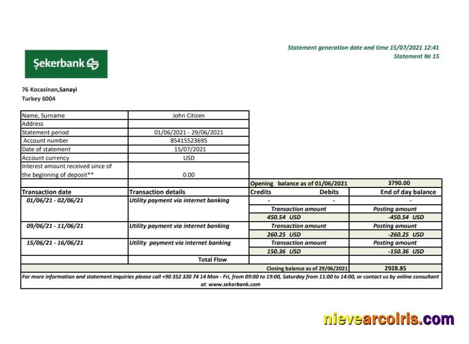 Turkey Sekerbank excel pdf